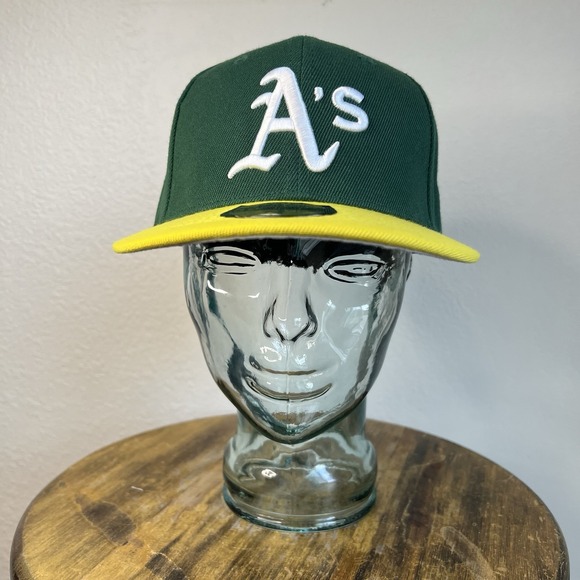 New Era Other - New Era Oakland Athletics Hat Green/Yellow Plain Logo Fitted Cap Size Men 7 5/8